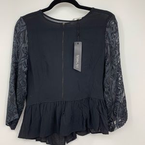 Sam & Lavi womens small blouse black‎ sheer peplum
